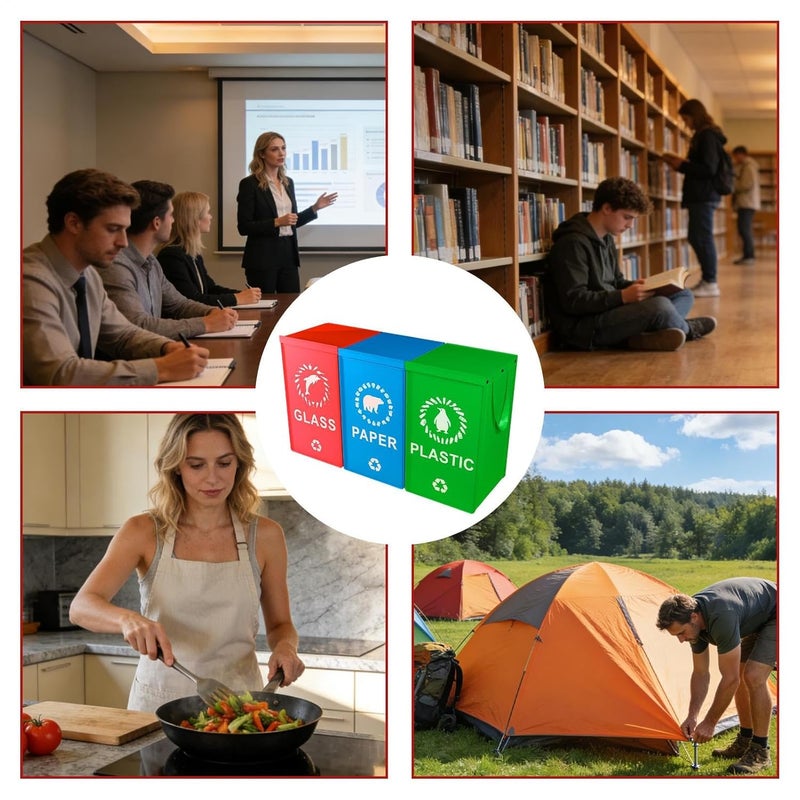 أكياس إعادة التدوير الثقيلة المقاومة للماء والقابلة لإعادة الاستخدام، 3 قطع بمقابض للعلب والمطبخ والمنزل - Image 5